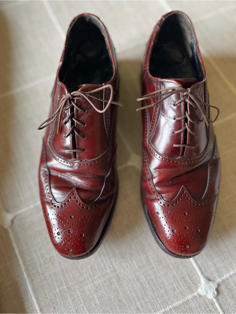 Men's Vintage Leather Dress Shoes 8.5 D Florsheim Wingtips Burgundy Brogue USA
